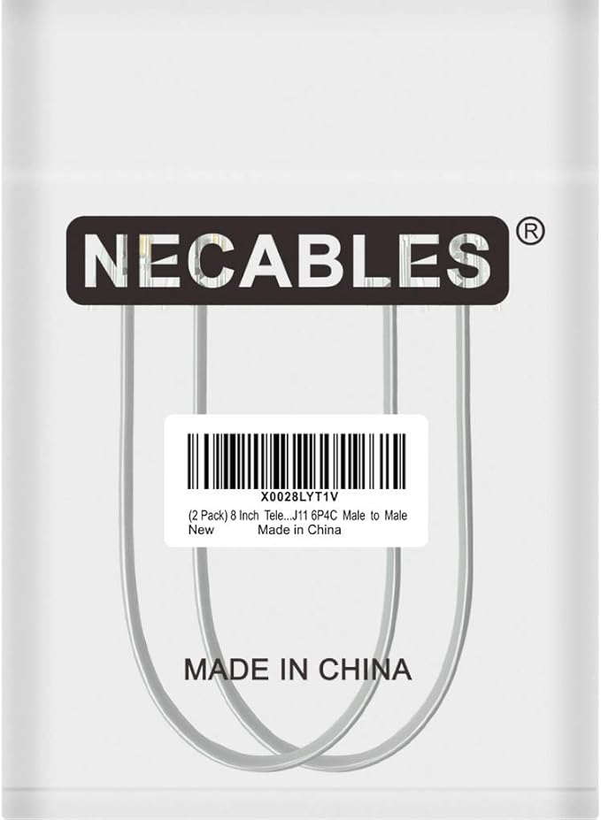 NECABLES 2Pack 8 Inch Short Telephone Cord Phone Cable Wall Phone Cord for Landline RJ11 6P4C Male to Male