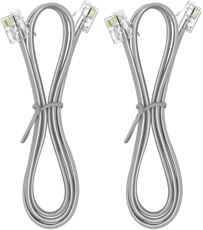 NECABLES 2Pack Phone Cord 2ft Telephone Cord Phone Cable RJ11 6P4C Male to Male for Landline Phone and Fax - 2 Feet