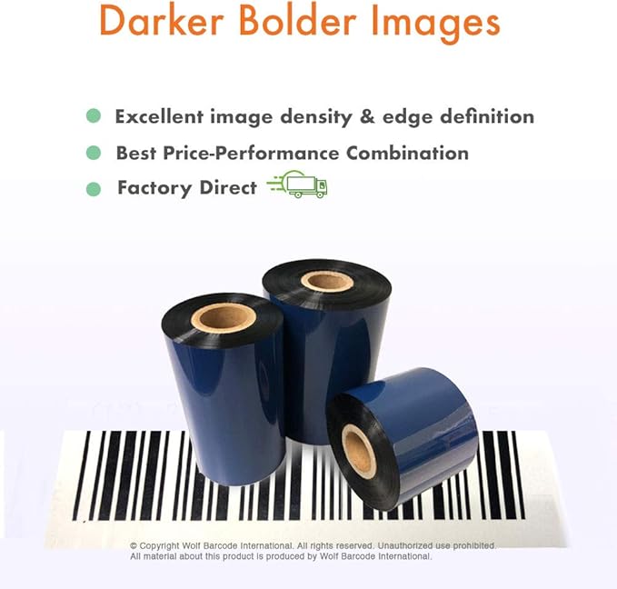 12 Rolls Wolfbarco 1.57" x 1476' (40mm x 450m) Black Premium Resin-Enhanced Wax Thermal Transfer Ribbon Compatible with Zebra,TEC, INTERMEC,Citizen,TSC,GODEX,ARGOX Printers