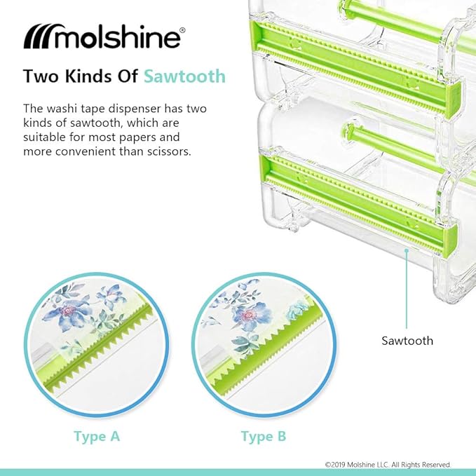 molshine 2 Pack Transparent Desktop Multi Washi Masking Tape Storage Dispenser,Tape Cutter,Tape Roll Holder (Not Include Masking Tape) (Brown)