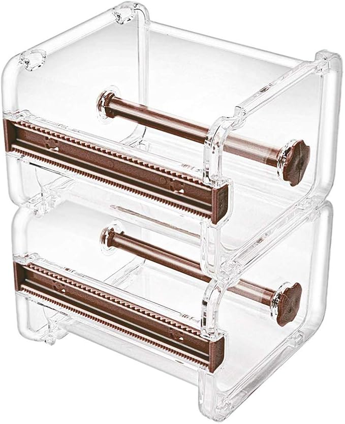 molshine 2 Pack Transparent Desktop Multi Washi Masking Tape Storage Dispenser,Tape Cutter,Tape Roll Holder (Not Include Masking Tape) (Brown)