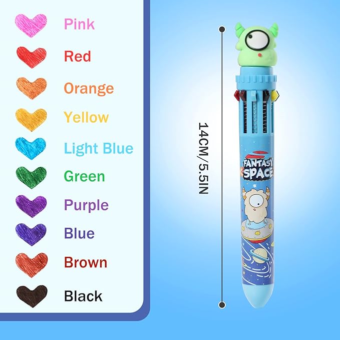 Multicolor Ballpoint Pen 0.7 mm, 10-in-1 Colored Pens Fine Point Retractable Cartoon Space Ballpoint Pens for Office School Supplies Students Kids Gifts, 6 Pack