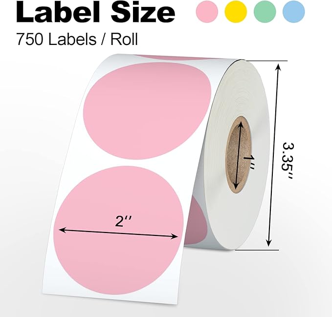 Misofuki 2" 750 Labels Green Circle Direct Thermal Stickers Labels Roll Compatible with Zebra, Rollo, MUNBYN, Self-Adhesive Round Direct Thermal Labels