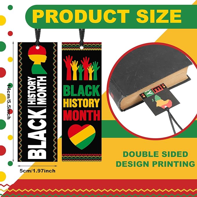 180 Pcs Black History Month Bookmarks Bulk 5.5 x 2'' Double Sided Inspirational Bookmarks African American Celebration Gifts with Ribbon for Women Men Black History Month Party Favors