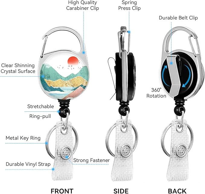 Mountain Badge Holder with Retractable Reel and Breakaway Lanyard,Badge Clips Retractable Heavy Duty Badge Reel,Keychain,ID Holder with Breakaway Lanyard for School Nurse Office