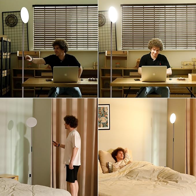 Modern LED Floor Lamp - Remote & Touch Control, 40W/2400LM Sky Torchiere Standing Lamp, Fully Dimmable, 3 Color Temperatures, Ideal for Living Room & Bedroom, Easy to Assemble(Brown)