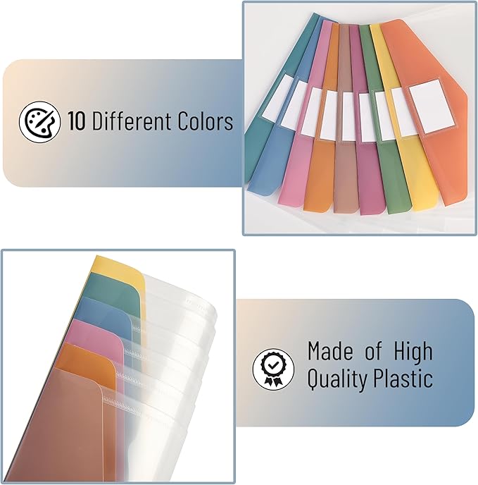 Mr. Pen- Plastic Envelopes, 10 Pack, A4, Letter Size, Colorful Flaps, Plastic File Folder with Label Pocket, Plastic Envelopes with Snap Closure, Plastic File Folders, Plastic Envelopes for Documents