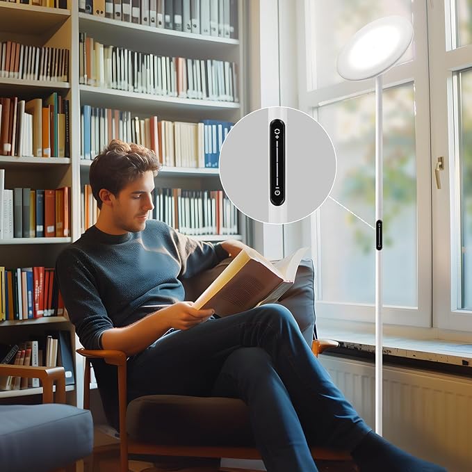 Modern LED Floor Lamp - Remote & Touch Control, 40W/2400LM Sky Torchiere Standing Lamp, Fully Dimmable, 3 Color Temperatures, Ideal for Living Room & Bedroom, Easy to Assemble(White)
