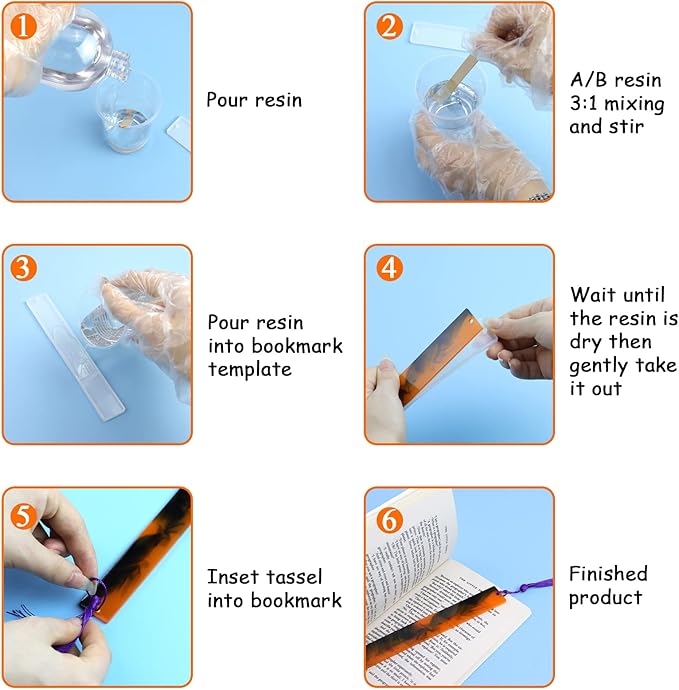Motiloo 9 Pack DIY Bookmark Resin Mold Rectangle Bookmark with 10Pcs Resin Pen Mold,12Pcs Tassels, Resin Molds Silicone for DIY Craft,Halloween/Xmas/Birthday Gift