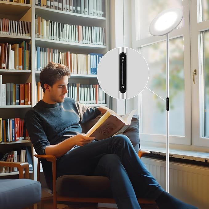 Modern LED Floor Lamp - Remote & Touch Control, 40W/2400LM Sky Torchiere Standing Lamp, Fully Dimmable, 3 Color Temperatures, Ideal for Living Room & Bedroom, Easy to Assemble(Sliver)