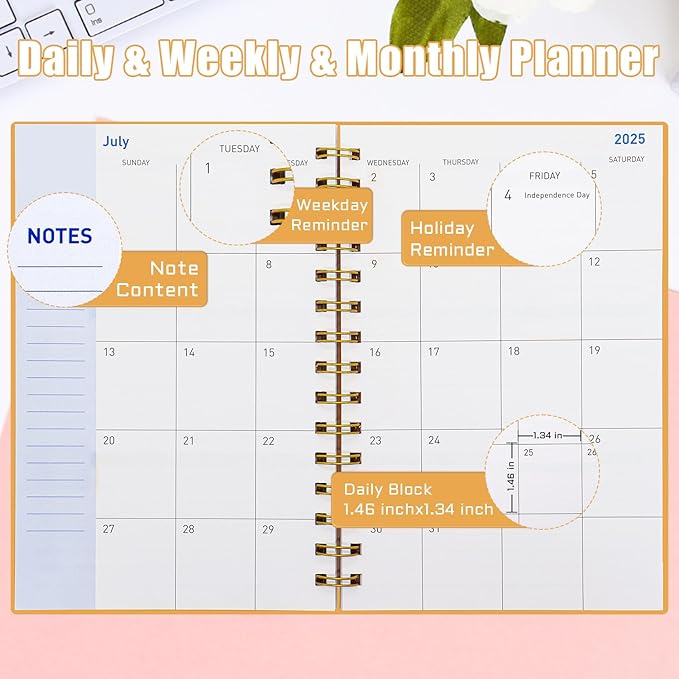 Monthly Planner 2025-2026 β Jan 2025 - Jun 2026, Academic Planner 2025-2026 Weekly, School Planner with Flexible Cover, Premium Thick Paper for School Work Office 5.7" x 8.2" β Orange