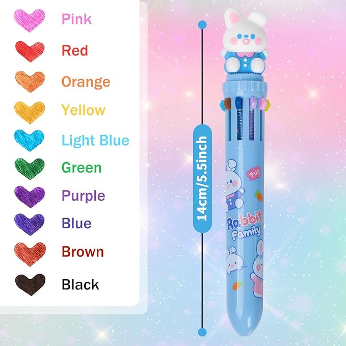 Multicolor Ballpoint Pen 0.7 mm, 10-in-1 Colored Pens Fine Point Retractable Cute Cartoon Ballpoint Pens for Office School Supplies Students Kids Gifts, 6 Pack
