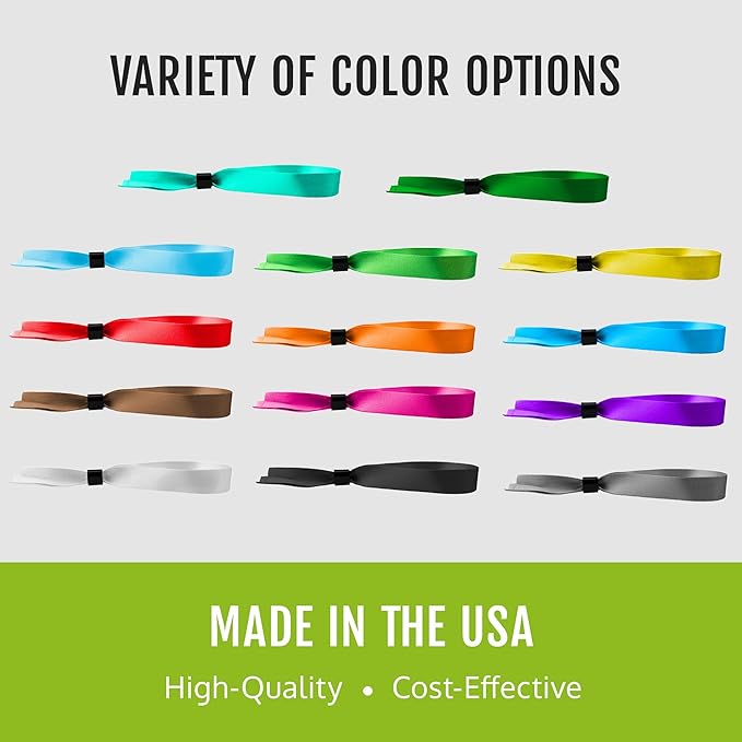100 WristCo Yellow Cloth Event Wristbands – Plastic Closure to Prevent Transfer or Reuse – Premium-Grade Fabric Bracelets for Party Entry, Summer Camp, VIP Identification, Drink Ticket ID