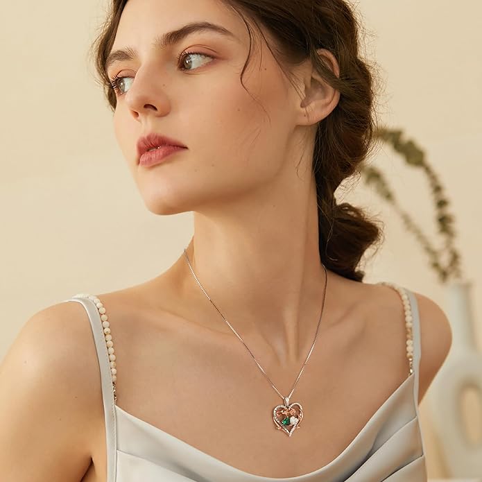 MOOSEA Rose Heart Moissanite Necklace Gifts for Women - S925 Sterling Silver Birthstone Moissanite Necklace 0.8ct D Color VVS1 Clarity, Anniversary Valentines Birthday Gifts for Wife Women Her