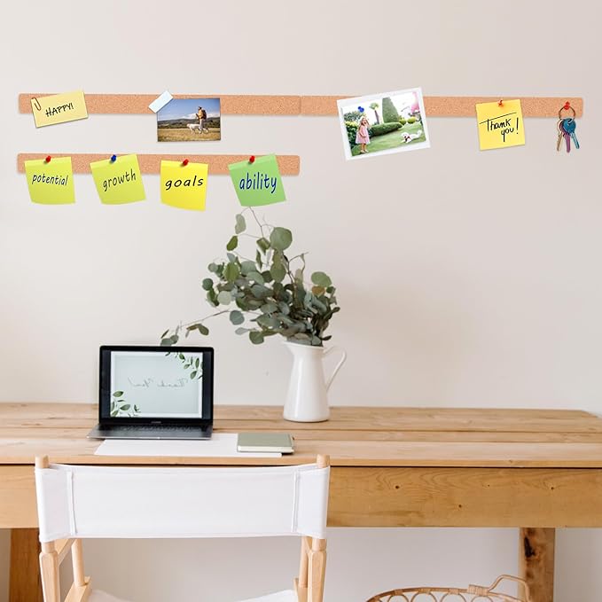 16 Pack Small Bulletin Strip Cork Strip Cork Board Tiles Bulletin Bar Strips for Walls, Adhesive Pin Board for Classroom Memo Office Home Kitchen School Desk, 14"x1"-10mm Thick