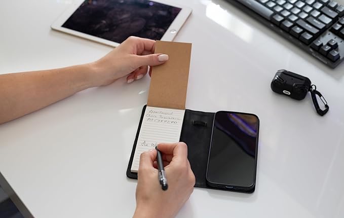 MOJO Notepad Phone Case for iPhone 14 - Folding Wallet Phone Case with Mini Pen and Note Pad (Black)