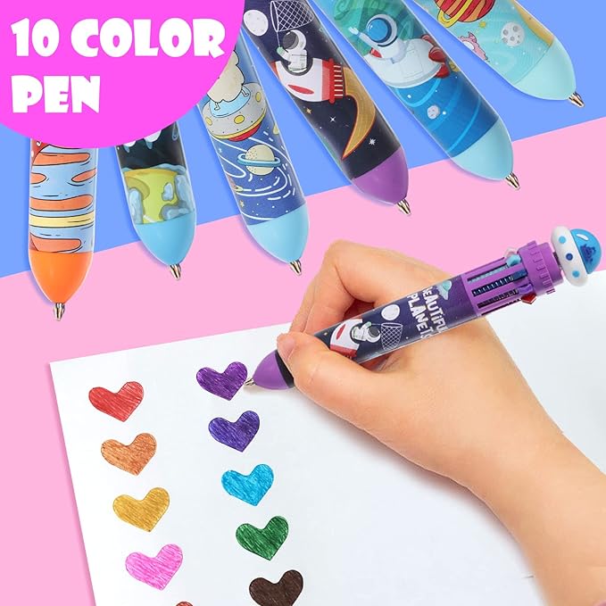 Multicolor Ballpoint Pen 0.7 mm, 10-in-1 Colored Pens Fine Point Retractable Cartoon Space Ballpoint Pens for Office School Supplies Students Kids Gifts, 6 Pack