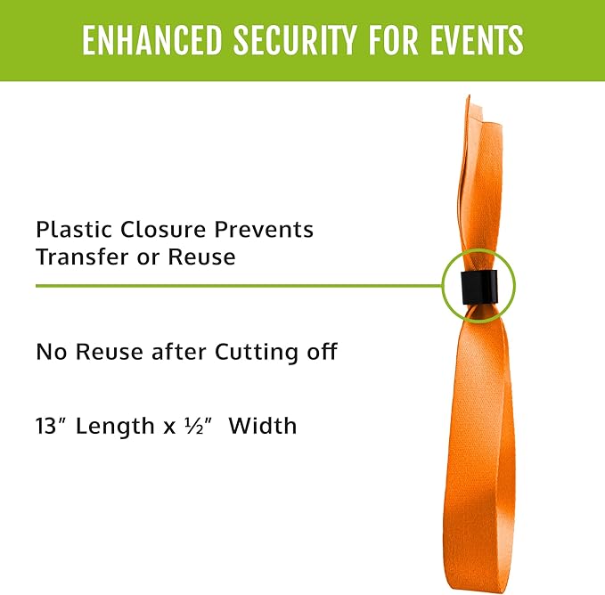 100 WristCo Cloth Event Wristbands - Orange Fabric Bracelets Wrist Bands for Concerts Festival Admission Party 13 ½” x ½”