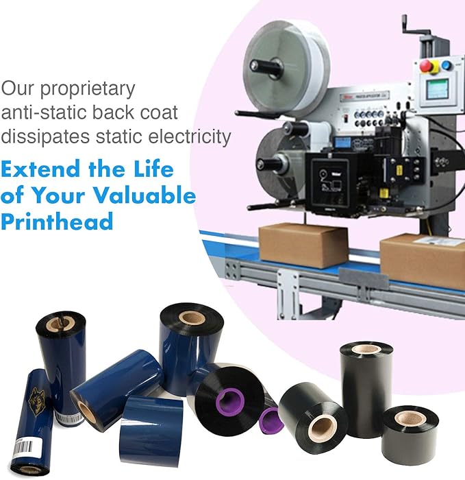 12 Rolls Wolfbarco 2.24" x 243' (57mm x 74m) Black Premium Resin-Enhanced Wax Thermal Transfer Ribbon Compatible with Zebra Printers