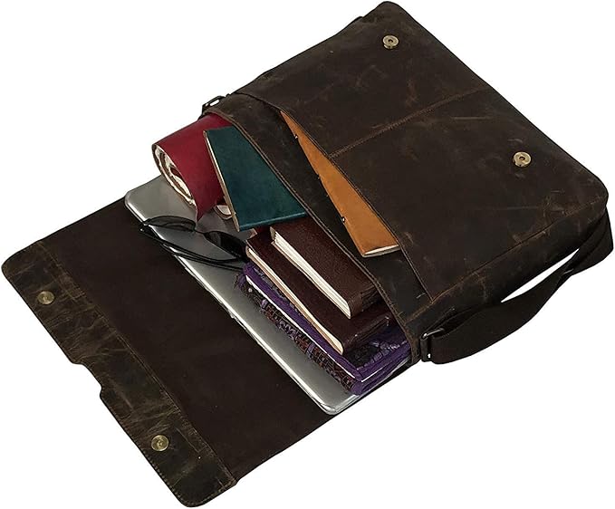 18 inch Vintage Leather Full Flap Messenger Handmade Bag Laptop Bag Satchel Bag Padded Messenger Bag Brown (messenger brown)