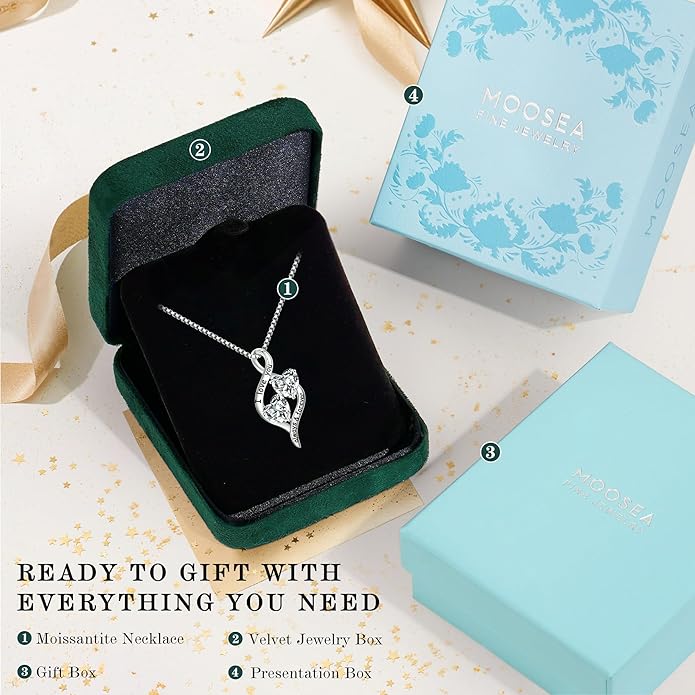 MOOSEA Moissanite Necklace Christmas Gifts for Women - 2CT Heart Moissanite Necklace D Color VVS1 Clarity Lab Created Necklace Anniversary Christmas Gifts for Wife Birthday Gifts for Mom Wife Grandma
