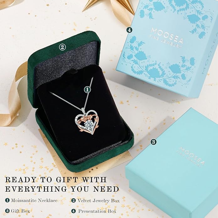 MOOSEA Moissanite Necklace Christmas Gifts for Women - S925 Sterling Silver Moissanite Heart Necklace 1-3 ct D Color VVS1 Clarity, Gifts for Wife Anniversary Valentines Birthday Gifts for Wife Women
