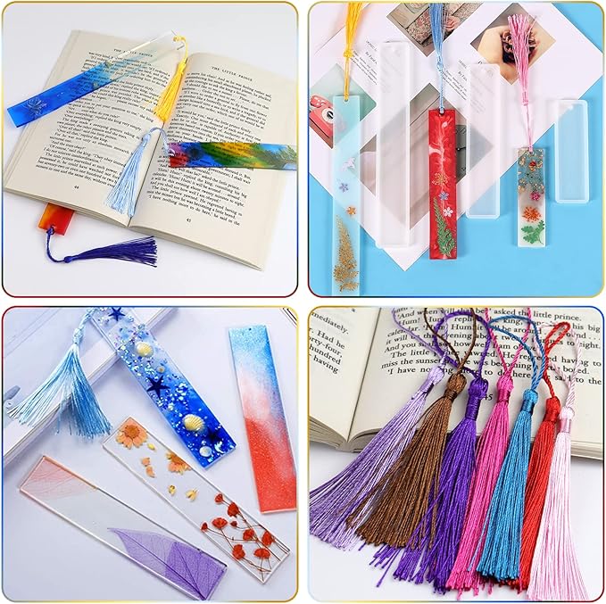 Motiloo 9 Pack DIY Bookmark Resin Mold Rectangle Bookmark with 10Pcs Resin Pen Mold,12Pcs Tassels, Resin Molds Silicone for DIY Craft,Halloween/Xmas/Birthday Gift