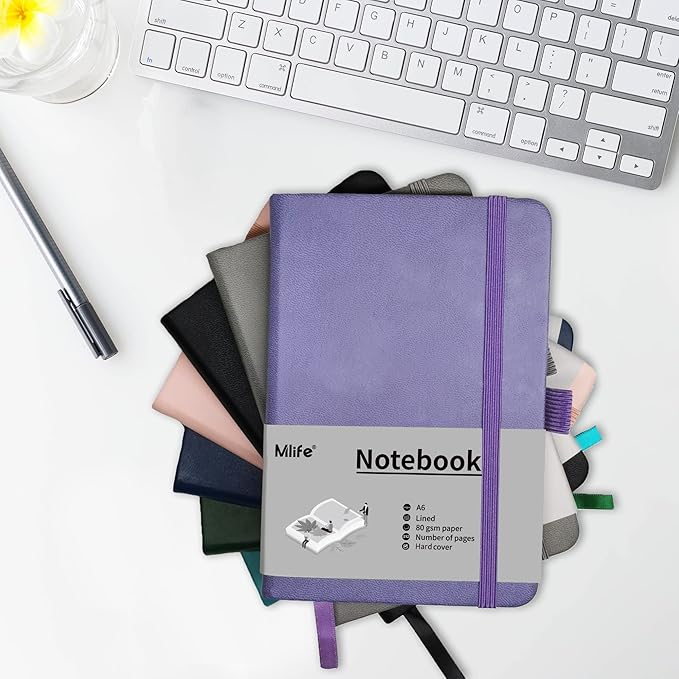 Mlife 3 Pack A6 Small Journal Notebook, Lined Pocket Notebook with Pen Holder, Mini Notebook Hardcover, 192 Pages Blue