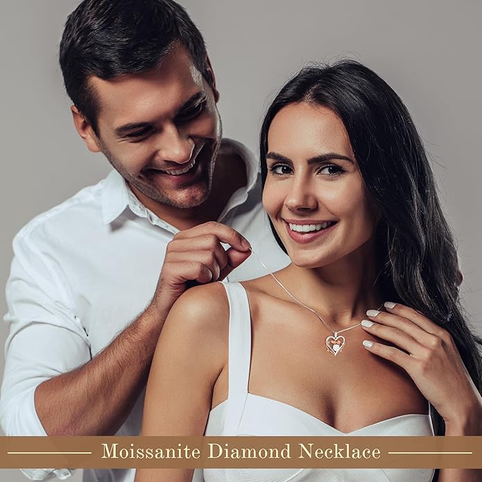 MOOSEA Moissanite Necklace Christmas Gifts for Women - S925 Sterling Silver Moissanite Heart Necklace 1-3 ct D Color VVS1 Clarity, Gifts for Wife Anniversary Valentines Birthday Gifts for Wife Women