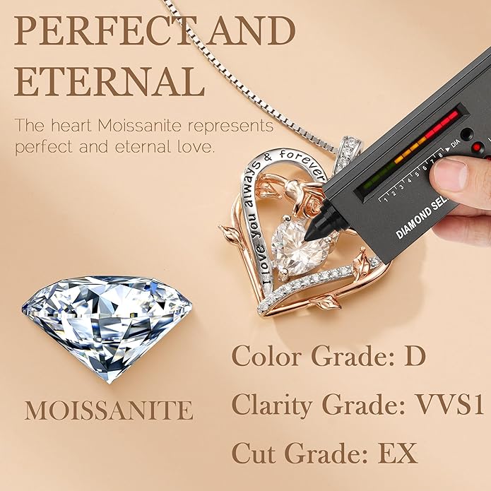 MOOSEA Moissanite Necklace Christmas Gifts for Women - S925 Sterling Silver Moissanite Heart Necklace 1-3 ct D Color VVS1 Clarity, Gifts for Wife Anniversary Valentines Birthday Gifts for Wife Women