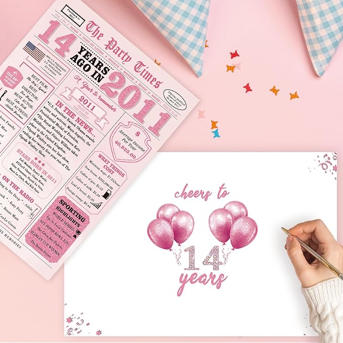 14th Birthday Decorations for Girls,14 Year Old Girl Birthday Gifts,14th Bday Card,14 Year Old Bday Gift Cards for Daughter Granddaughter Niece