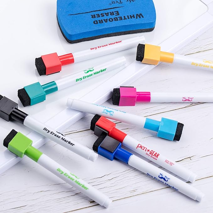 Mr. Pen Magnetic Dry Erase Markers, 8 Pack with Eraser, Magnet, Fine Tip Dry Erase Pens