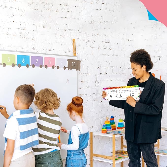 15 PCS Number Line Dry Erase Boards, Writable and Erasable Double Sided Board-0-10 on One Side & 0-20 on Other Side Math White Board for Kids, Students, Classroom and Home (12” x 4”, Colorful Stars)