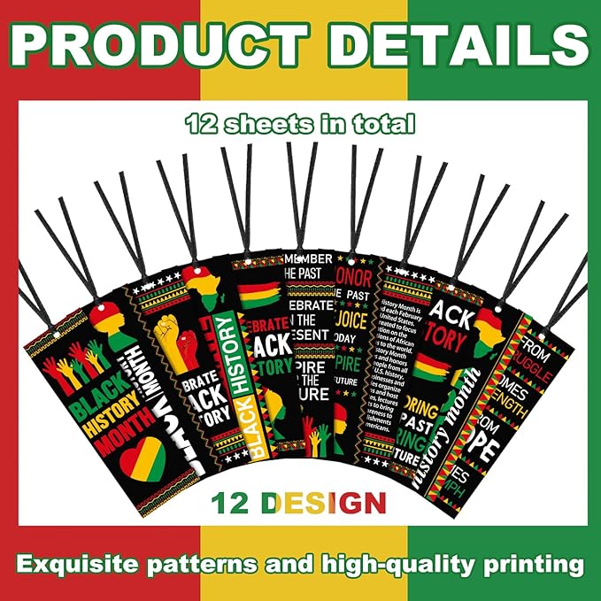 180 Pcs Black History Month Bookmarks Bulk 5.5 x 2'' Double Sided Inspirational Bookmarks African American Celebration Gifts with Ribbon for Women Men Black History Month Party Favors