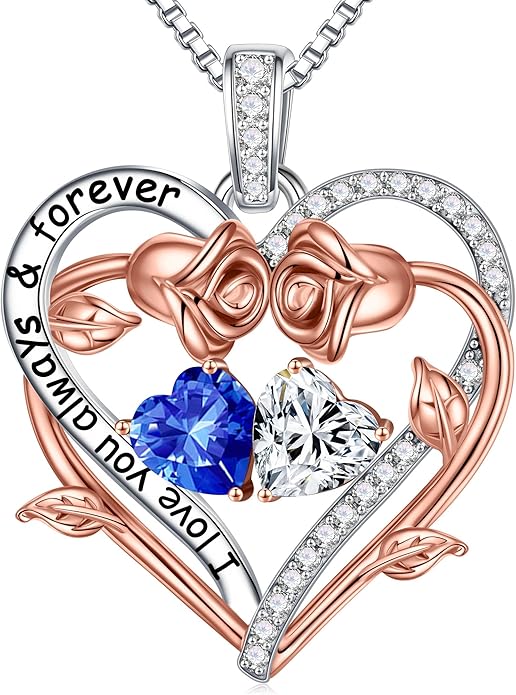 MOOSEA Rose Heart Moissanite Necklace Gifts for Women - S925 Sterling Silver Birthstone Moissanite Necklace 0.8ct D Color VVS1 Clarity, Anniversary Valentines Birthday Gifts for Wife Women Her