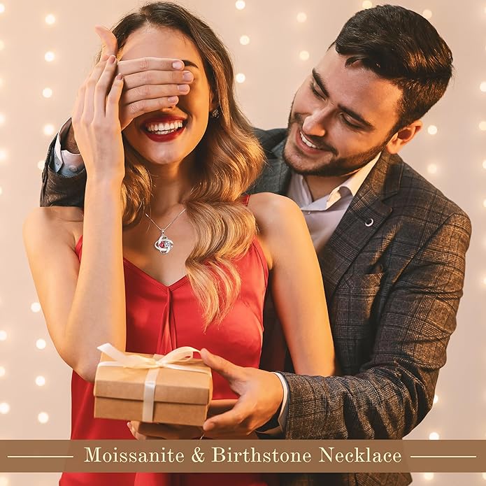 MOOSEA Moissanite Necklace Christmas Gifts for Women - S925 Sterling Silver Love Knot Birthstone Moissanite Necklace 1.2ct D Color VVS1 Clarity, Anniversary Valentines Birthday Gift for Wife Women Her