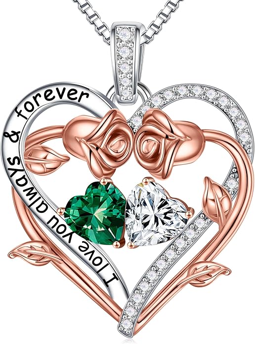 MOOSEA Rose Heart Moissanite Necklace Gifts for Women - S925 Sterling Silver Birthstone Moissanite Necklace 0.8ct D Color VVS1 Clarity, Anniversary Valentines Birthday Gifts for Wife Women Her