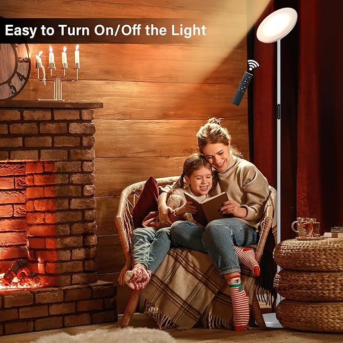 Modern LED Floor Lamp - Remote & Touch Control, 40W/2400LM Sky Torchiere Standing Lamp, Fully Dimmable, 3 Color Temperatures, Ideal for Living Room & Bedroom, Easy to Assemble(Sliver)