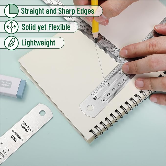 Mr. Pen- Stainless Steel Ruler, 3 pcs, 6", 12", 16", Imperial & Metric Measurements, Metric Metal Ruler Set, mm Ruler, Metal Rulers, Small Metal Ruler Metal Straight Edge, Centimeter Ruler
