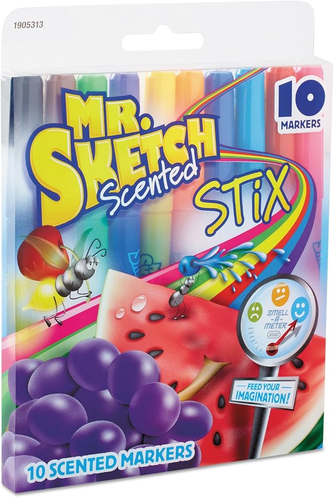 Mr. Sketch 1905313 Scented Stix Watercolor Markers, Fine Point, 10/Set