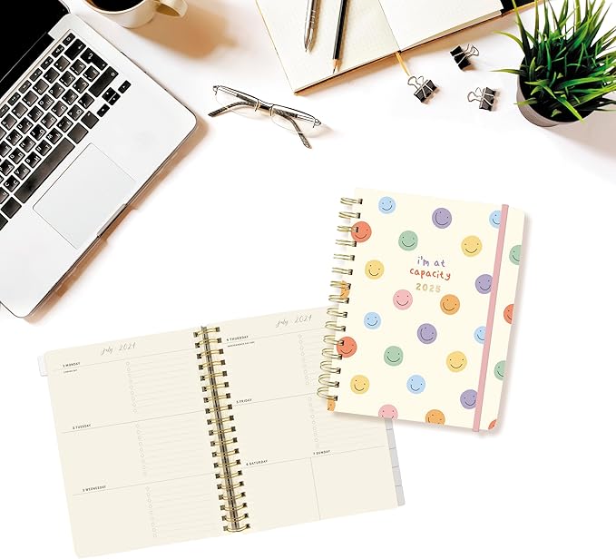 18 Month Hardbound Spiral Planner by Graphique, Jul. 2024 – Dec. 2025 Calendar, Weekly and Monthly Spreads, Page Tabs, Reminder Stickers, 6” x 8”