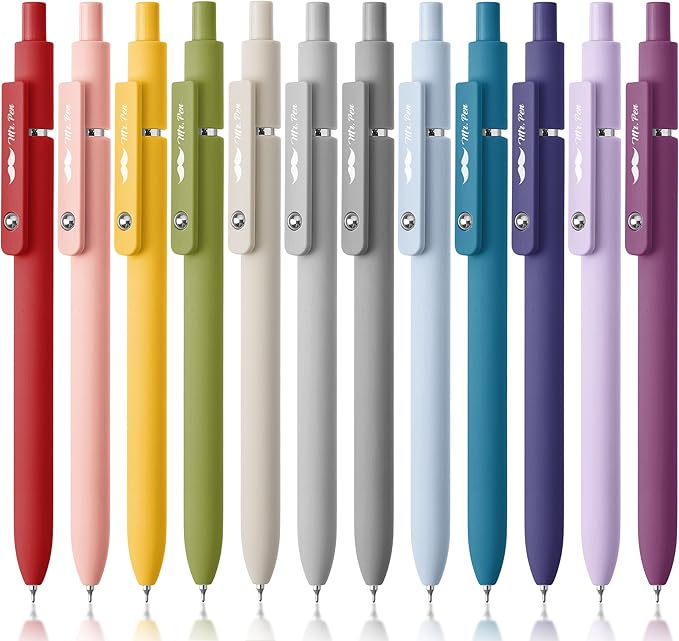 Mr. Pen- Retractable Gel Pens, 12 Pack, Morandi and Vintage Barrels, Black Gel Pens, Fast Dry, Gel Pens Fine Point 0.5mm, Retractable Pens, Cute Pens, Gel Ink Pens, Aesthetic Pens for Journaling