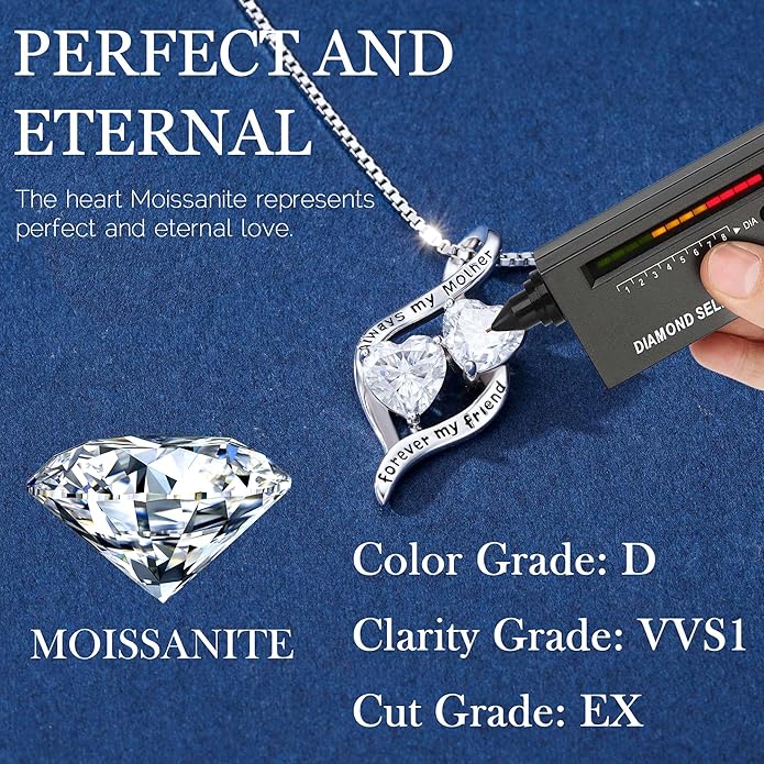 MOOSEA Moissanite Necklace Christmas Gifts for Women - 2CT Heart Moissanite Necklace D Color VVS1 Clarity Lab Created Necklace Anniversary Christmas Gifts for Wife Birthday Gifts for Mom Wife Grandma