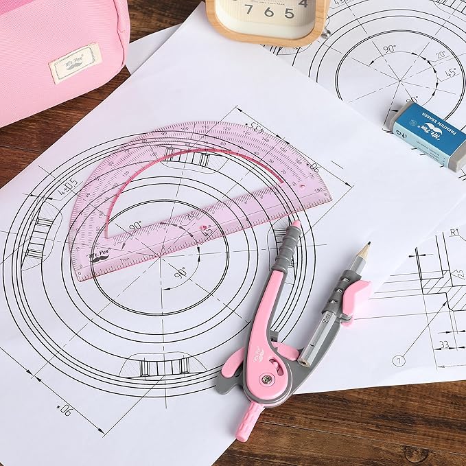 Mr. Pen- Compass and Protractor Set, Rogue Pink, Compass Geometry Tool, Protractor and Compass Set, Compass Drawing Tool, Drawing Compass, Geometry Compass, Math Compass for Geometry