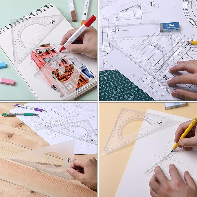 Mr. Pen- Triangle Ruler, 2 Pack, 22&15cm, 30/60 & 45/90, Right Triangle Ruler for Drawing, 30/60 Degree Triangle Plastic, 30 60 90 Triangle, Drawing Triangle Angle, 45 Degree Triangle Ruler