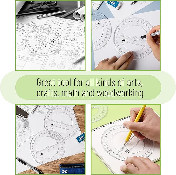Mr. Pen- Protractor, Pack of 2, 2Inch, Protactor 360 Degree, Protractor Set, Protractor Ruler, Drafting Tools, Circle Protractor, Protractors Classroom Set, Large Protractor, Math Geometry Set