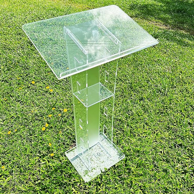 Mobile Detachable Acrylic Transparent Curved Podium for Speeches, Opening Ceremonies, Celebrations and Other Occasions,Countertop Size 60x40cm,Easy Assembly Required