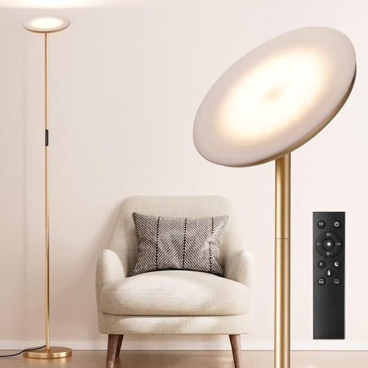 Modern LED Floor Lamp - Remote & Touch Control, 40W/2400LM Sky Torchiere Standing Lamp, Fully Dimmable, 3 Color Temperatures, Ideal for Living Room & Bedroom, Easy to Assemble(Gold)