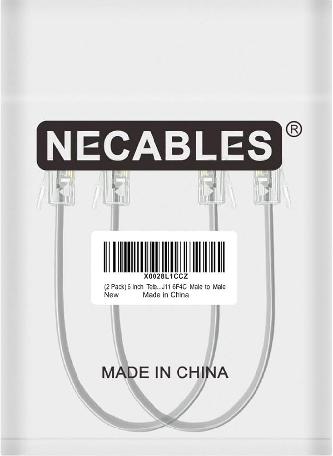 NECABLES 2Pack 6 Inch Short Telephone Cord Phone Cable Wall Phone Cord for Landline RJ11 6P4C Male to Male