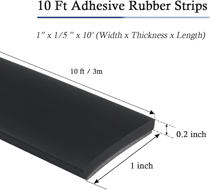 Neoprene Rubber Strips Self Adhesive Solid Rubber Sheets, Rolls & Strips for DIY Gaskets Crafts Pads Seals Warehouse Flooring Rubber Strip with Adhesive Backing (1” Wide x 1/5" Thick x 10' Long)